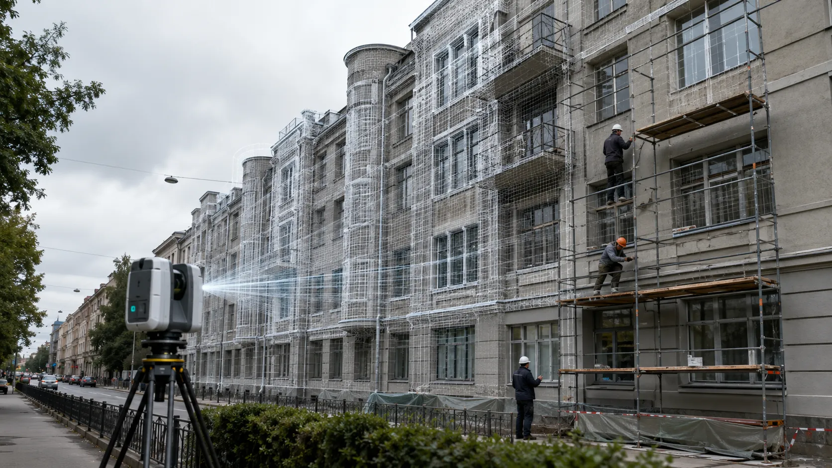 Реставрация фасада Батенинского жилмассива с помощью лазерного 3D-сканирования в Санкт-Петербурге